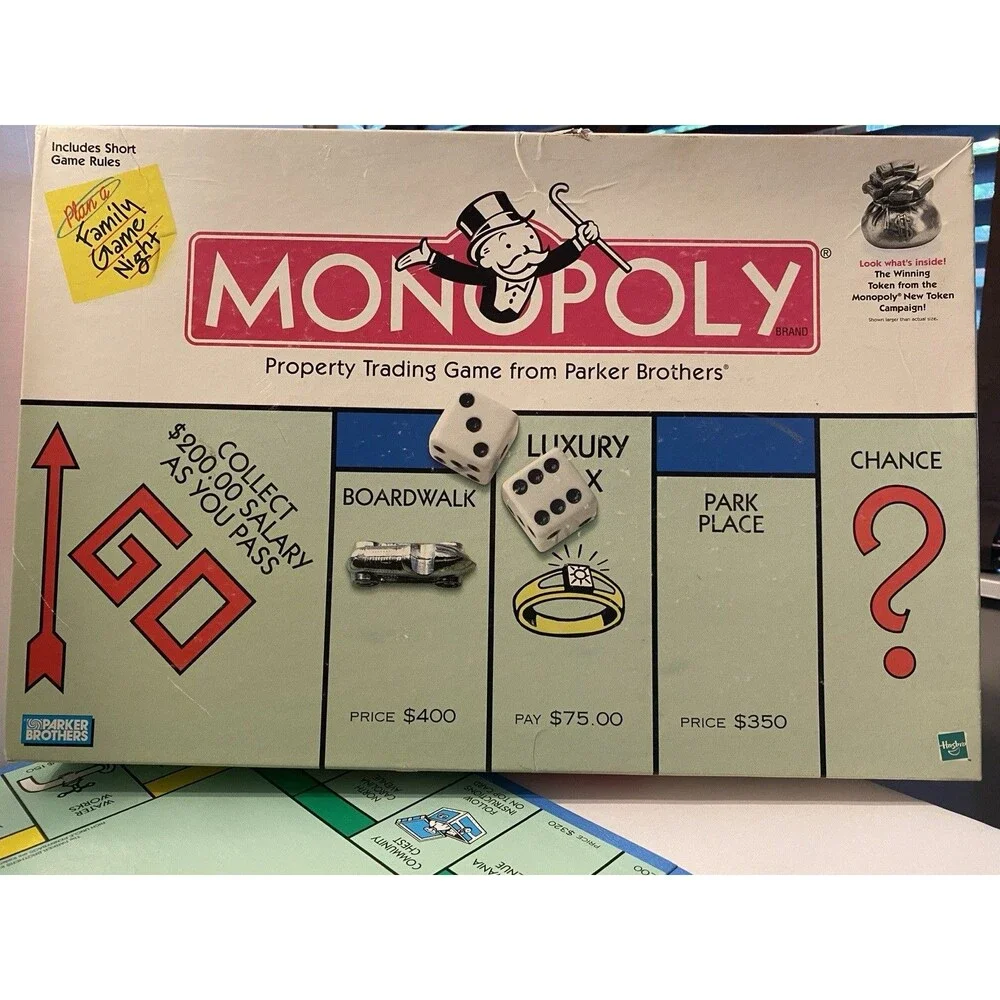 1998 Monopoly Board Game Parker Brothers w/ New Moneybag token Some Parts Unused